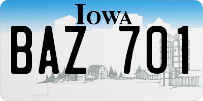 IA license plate BAZ701