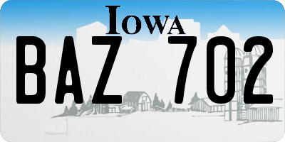 IA license plate BAZ702