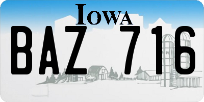 IA license plate BAZ716