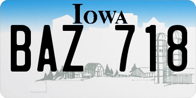 IA license plate BAZ718
