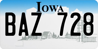 IA license plate BAZ728