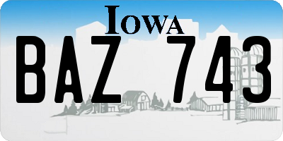 IA license plate BAZ743