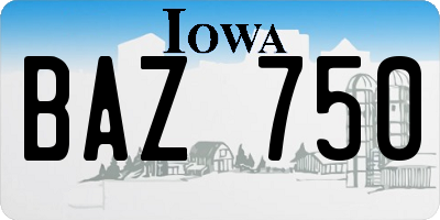 IA license plate BAZ750