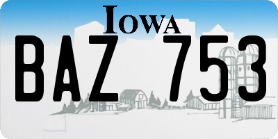 IA license plate BAZ753