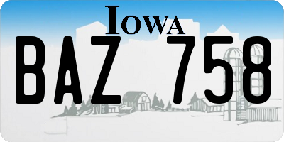 IA license plate BAZ758