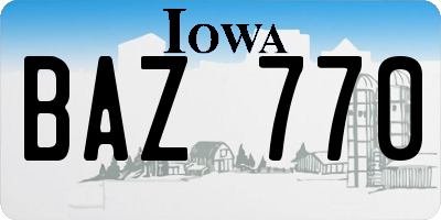 IA license plate BAZ770