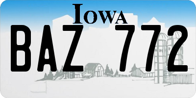 IA license plate BAZ772