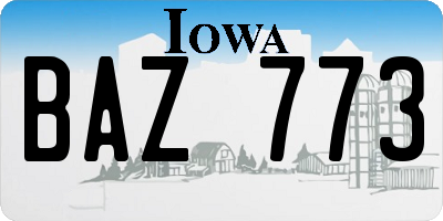 IA license plate BAZ773