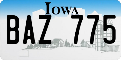 IA license plate BAZ775