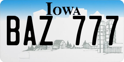 IA license plate BAZ777