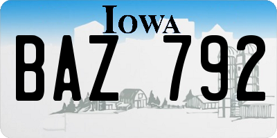 IA license plate BAZ792