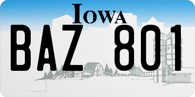 IA license plate BAZ801