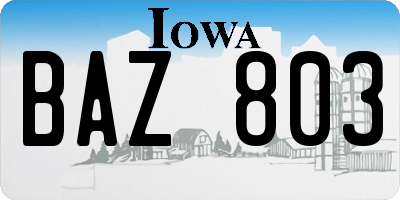 IA license plate BAZ803