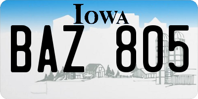 IA license plate BAZ805