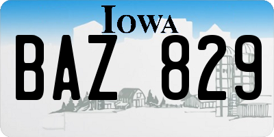 IA license plate BAZ829