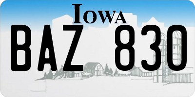 IA license plate BAZ830