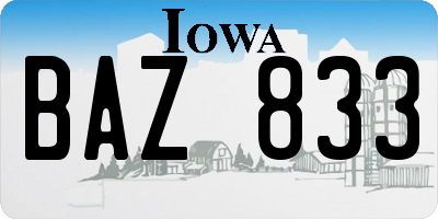 IA license plate BAZ833