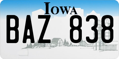 IA license plate BAZ838