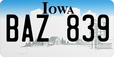 IA license plate BAZ839