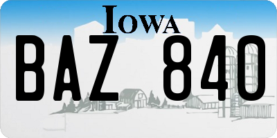 IA license plate BAZ840