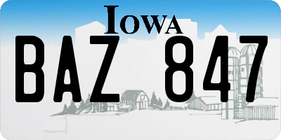IA license plate BAZ847