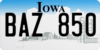 IA license plate BAZ850