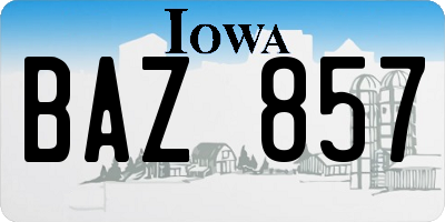 IA license plate BAZ857