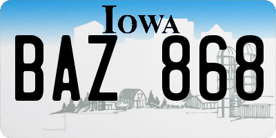 IA license plate BAZ868