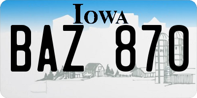 IA license plate BAZ870
