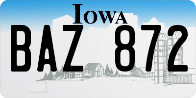 IA license plate BAZ872