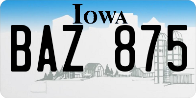 IA license plate BAZ875