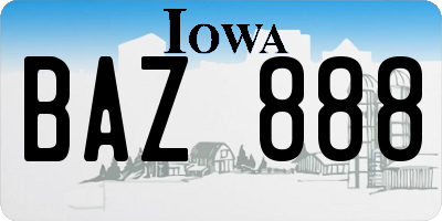 IA license plate BAZ888