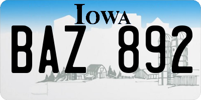 IA license plate BAZ892