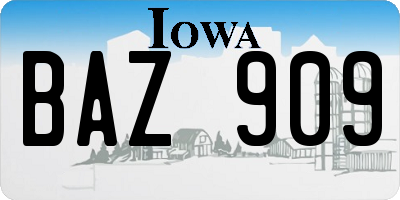 IA license plate BAZ909