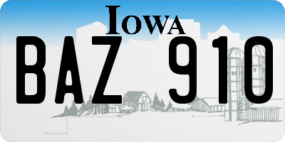 IA license plate BAZ910