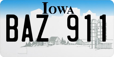 IA license plate BAZ911