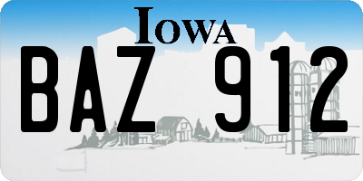 IA license plate BAZ912