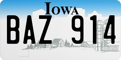IA license plate BAZ914
