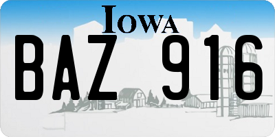 IA license plate BAZ916