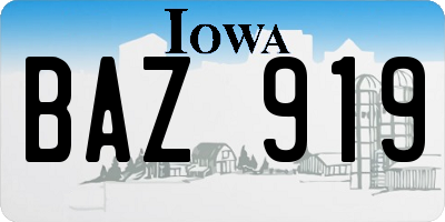 IA license plate BAZ919