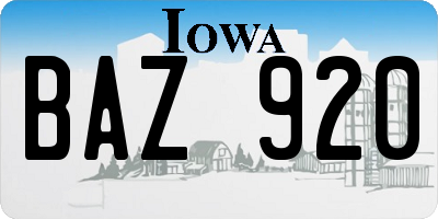 IA license plate BAZ920