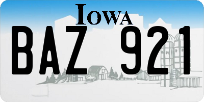 IA license plate BAZ921