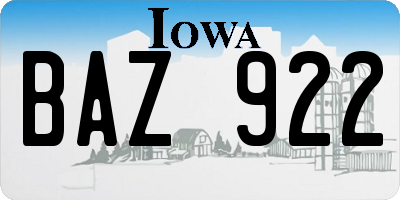 IA license plate BAZ922