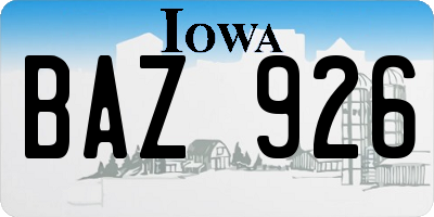 IA license plate BAZ926