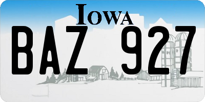 IA license plate BAZ927