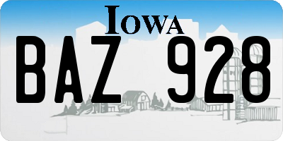 IA license plate BAZ928