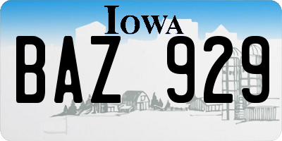 IA license plate BAZ929