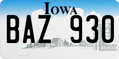 IA license plate BAZ930