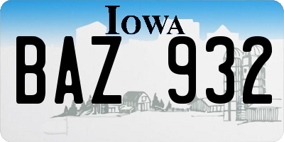 IA license plate BAZ932