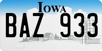 IA license plate BAZ933